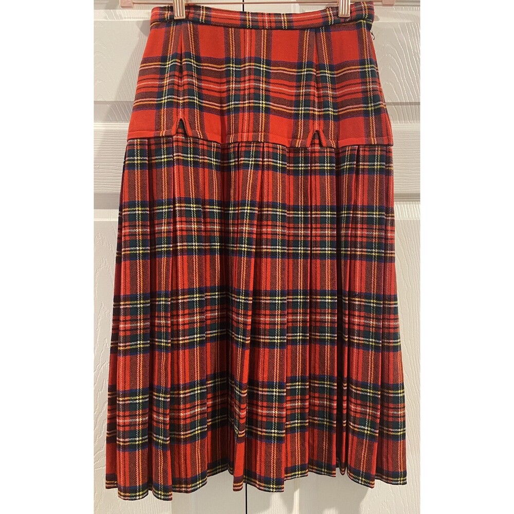 100% Reine Wolle Kilt Skirt Scottish Tartan 100% Wool Red Plaid Vtg Size 4